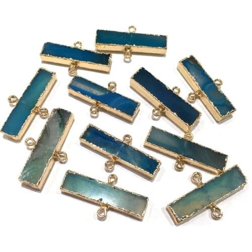 Natural stone pendant fashion Rectangular shape Double hole connector for Jewelry Making DIY Necklace Accessories Size 18x37mm