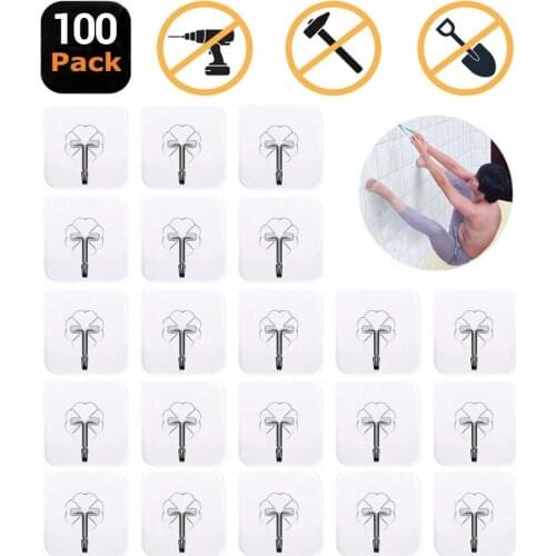 20/100Pcs Transparent Wall Hooks Reusable Seamless Self Adhesive Hook Waterproof Strong Hanging Hook For Kitchen Bathroom
