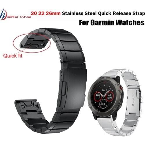 26 22 20MM Watchband Strap for Garmin Fenix 5X 5 5S 3 3HR D2 S60 GPS Watch Quick Release Stainless steel strip Wrist Band Strap