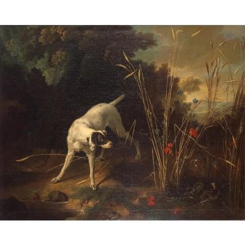 Oil Painting Reproduction,handmade oil painting,Dog Pointing Partridge by Jean-Baptiste Oudry,Animal oil painting,Museum quaity