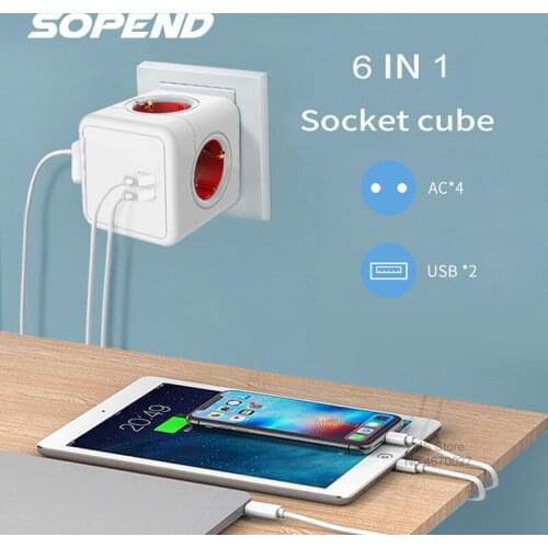 Sopend Power Strip Powercube Smart Socket Korea Plug Double 5V 2.1A with USB Adapter Charger Tee Power Plug Euro Cube 4 Outlets