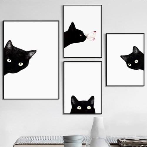 Modern Black White Cats Wall Art Canvas Poster And Prints Minimalist Animal Painting Picture For Living Room Home Decor