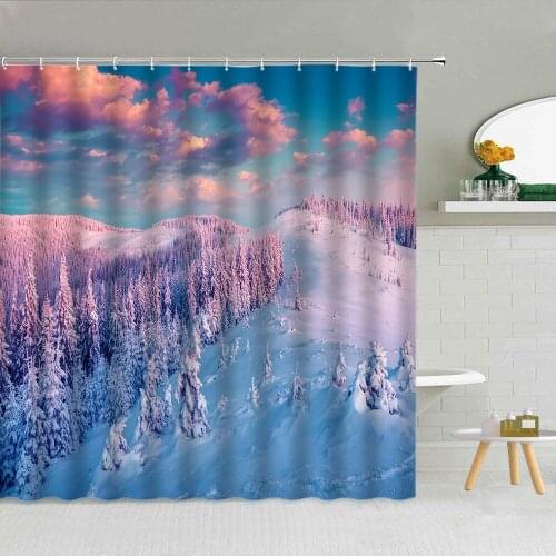 Winter Snowflake House Tree Snow Scene Ice Lake Shower Curtain Waterproof Polyester Fabric High Quality With Hooks 3D Printing