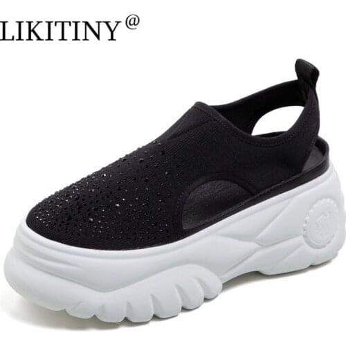 LIKITINY 2021 Summer Womens shoes Leisure Flat Platform shoes Black Breathable Comfortable ladies sling back Sneakers sandals