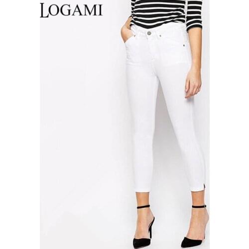 LOGAMI Skinny Jeans Woman High Waist Womens Jeans Denim Ladies Elasitc Pencil Jean White Spring 2018