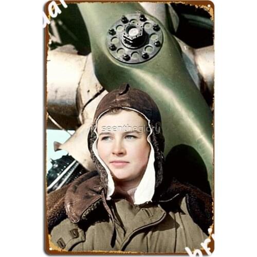 Female Soviet Aviator Poster Metal Plaque Mural Painting Party Printing Wall Cave Tin Sign Poster