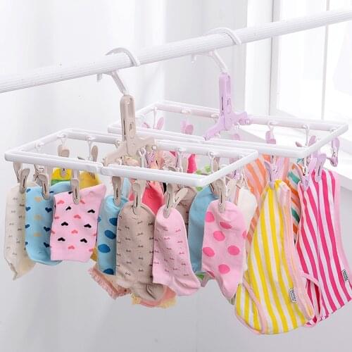 1PCS plastic 16clip folding multi-function underwear rack clothes hangers child baby hangers socks rack pants clip