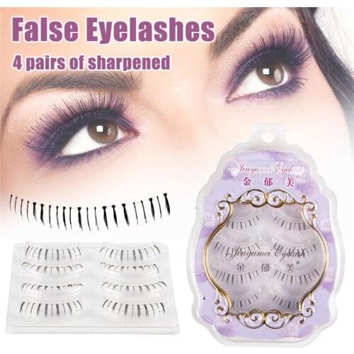 4pairs Under Lashes Natural Handmade Soft clear band bottom False Eyelash Transparent Stalk Faux Mink Mellow Lower Lashes