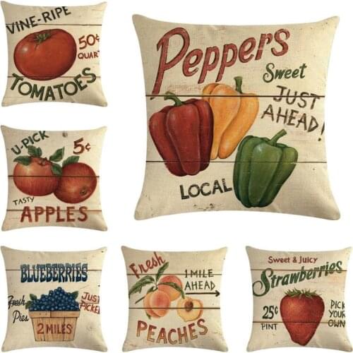 45x45 cm Vintage Fruit Pillowcase Vegetables Home Decoration Square Cushion Cover Tomatoes Carrot Throw Pillow Cover