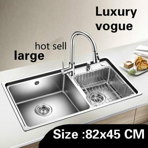 Free shipping Apartment vogue kitchen double groove sink do the dishes 304 stainless steel big hot sell high quality 82x45 CM