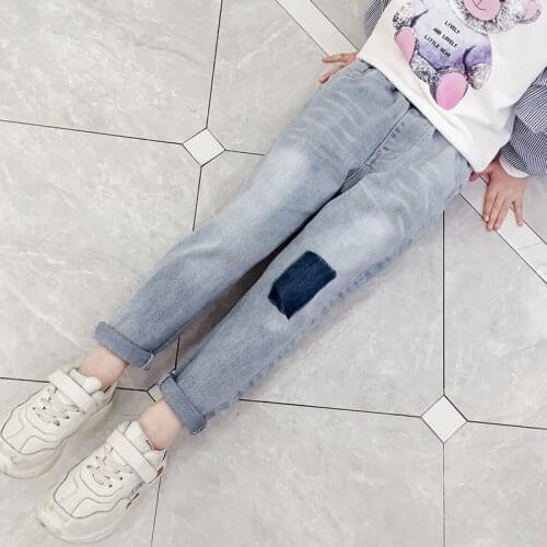 Teenage Girls Pencil Pants Fashion Patchwork Girls Jeans Pants Autumn Children Kids Long Baggy Trousers for 3 6 8 10 12 14 Years