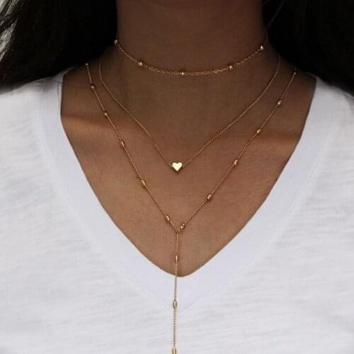 Multi layers Necklace acrylic setting chain choker Bead Heart Pearl charm Y shape beaded chain sexy necklace gold color plated