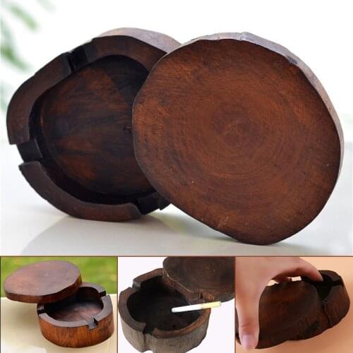 Wood Ashtray Smoking Tray Holder Ash Round Tray Bin Smoking Tool for Cigarettes Tobacco Home Accessories 11*10*4.5cm