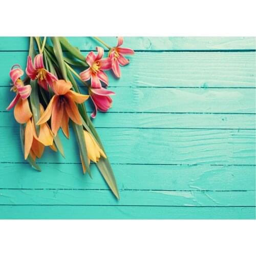 Planks Backdrop Lily Flowers and Green Wooden Board Photography Background Holiday Celebration Photo Booth Studio Decor