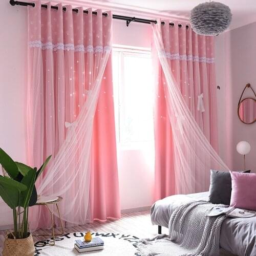 Double Layer Blackout Curtains Hollow Star For Living Room Home White Decor Panels Voile Curtain For Sheer Bedroom With Window