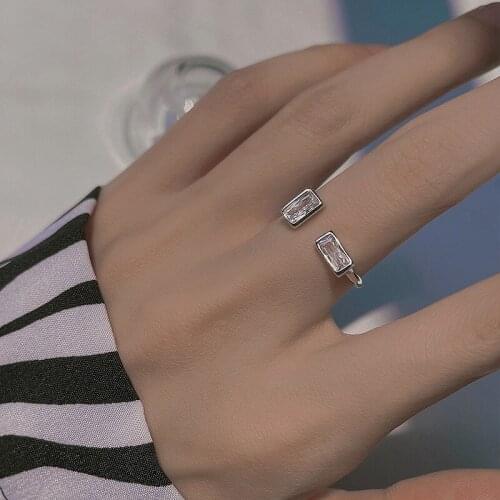 Double Layer Square Open Rings For Women Men Adjustable Shine Zircon Geometric Design Simple Male Female Birthday Jewelry Gifts