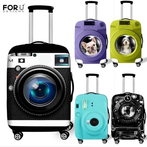 FORUDESIGNS Camera Pattern Animal Protective Covers for Suitcase Travel Luggage Cover Elastic Stretch to 18''-32'' Case Covers
