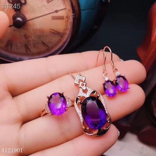 KJJEAXCMY exquisite jewelry 925 sterling silver inlaid gem Amethyst female Ring Pendant Earring Set support detection cvdfgt