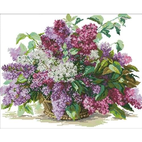 Basket of lilac flowers 2016 home Decor counted14ct white canvas similar DMC Cross Stitch kits14ct needlework Set DIY embroidery