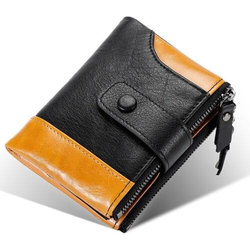 NEW Splice 100% Genuine Leather Men Wallet Coin Purse Small Mini Card Holder Double Zipper Portomonee Male Walet Pocket