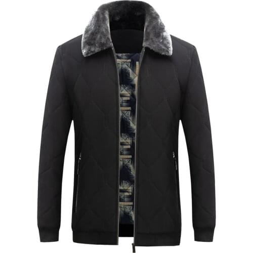 TFETTERS 2021 Bomber Jacket Men Winter Coat New Padded Middle Aged Fur Collar Cotton Padded Jacket Plus Size Jackets for Men
