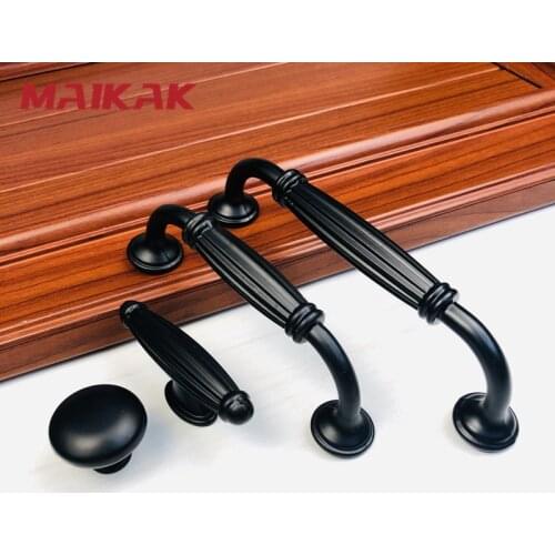 MAIKAK Durable Black Aluminum Alloy Door Handle Kitchen Cupboard Cabinet Drawer Pull Knobs For Furniture Hardware With Screws