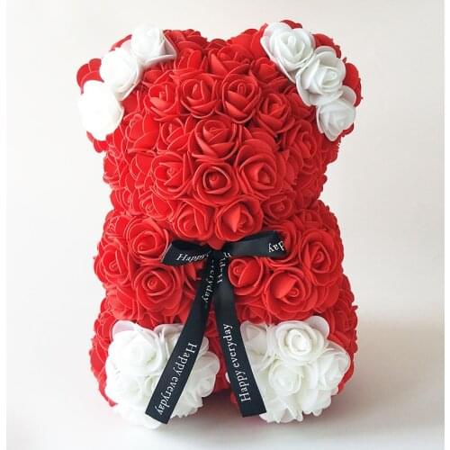 DIY 25 cm Teddy Rose Bear With Box Artificial PE Flower Bear Rose Valentines Day For Girlfriend Women Wife Mothers Day Gifts