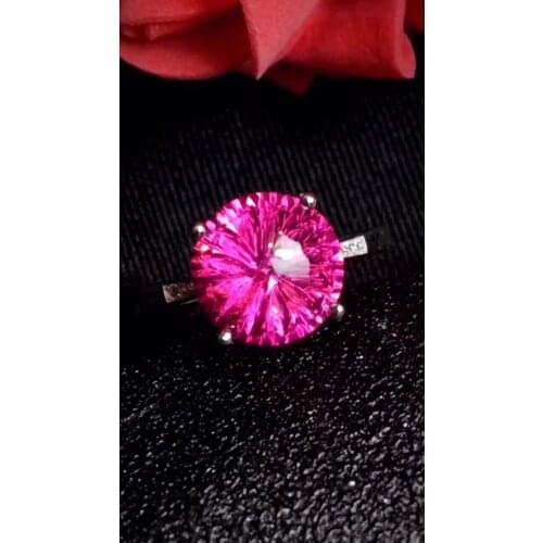 Fashion Elegant round Natural Fireworks pink topaz gem Ring S925 Silver Natural Gemstone gem Ring Womens party gift Jewelry