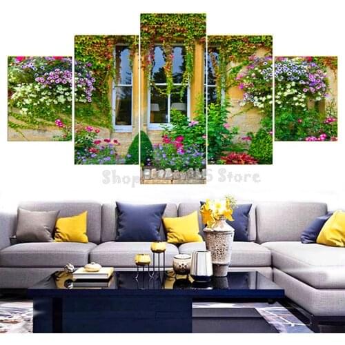 5 panel diamond painting kit window scenery Full Square/Round Diamond Embroidery flower garden Wall Pictures Living Decor TT5450