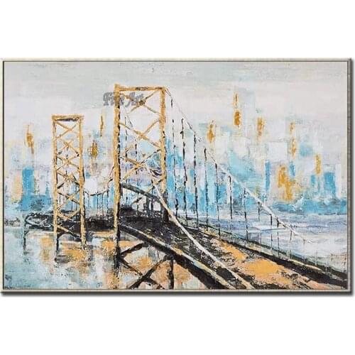 Real Handmade City Bridge Abstract Oil Painting Canvas Wall Art Hot Selling Cheap Wall Decor Panel Painting Wall Hanging Picture
