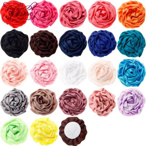 Nishine 30pcs 3" Flatback Soft Satin Rolled Rose Flower Fabric Rosette DIY Kid Headband Hair Accessories