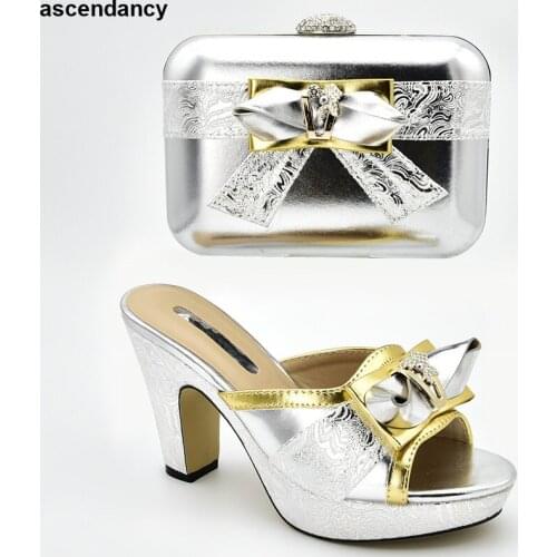 New Arrival Italian Ladies Shoes and Bags To Match Set Decorated with Rhinestone Set of Shoes and Bags To Match Elegant Slio On