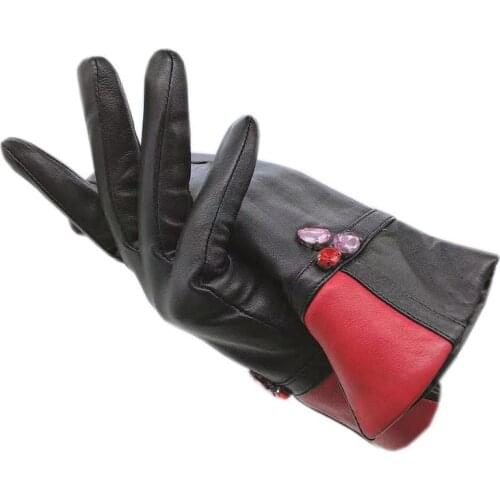 Sheepskin gloves winter ladies fashion wrist new style black sheepskin gloves leather warm free shipping driving leather 2021-00