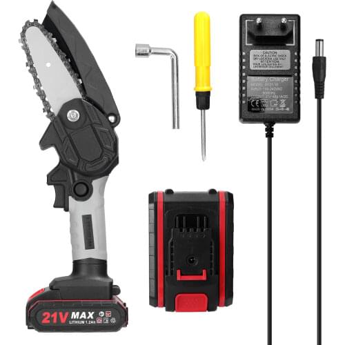 21V Cordless Chainsaw 4-Inch Electric Brush Pruning Saw 2.0A Rechargeable Lithium Battery Powered Tree Branch Pruner
