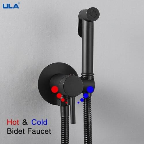 ULA Black Portable Bidet Sprayer Brass Toilet Bidet faucet Hot Cold Water Bathroom Mixer Shattaf Valve Jet Set hygienic shower