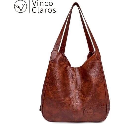 Casual Leather Multiple Pockets Shoulder Bag Designer Handbags Large Capacity Purses Big Clutch Shopping Bag Sac Black Red Brown