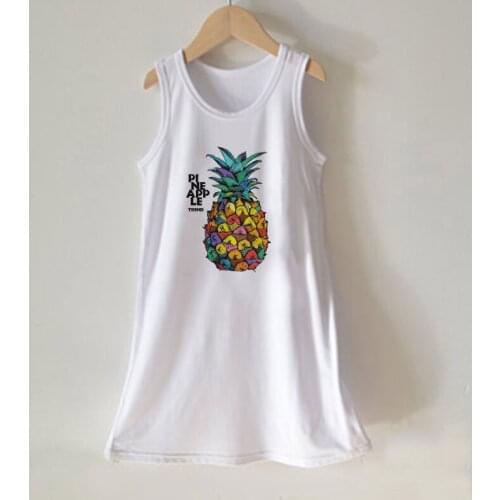 Casual 2020 New Girl Dress Pineapple Painted Printing Dress For Girls Kawaii Sleeveless Girls Dress Harajuku Girl Summer Dress