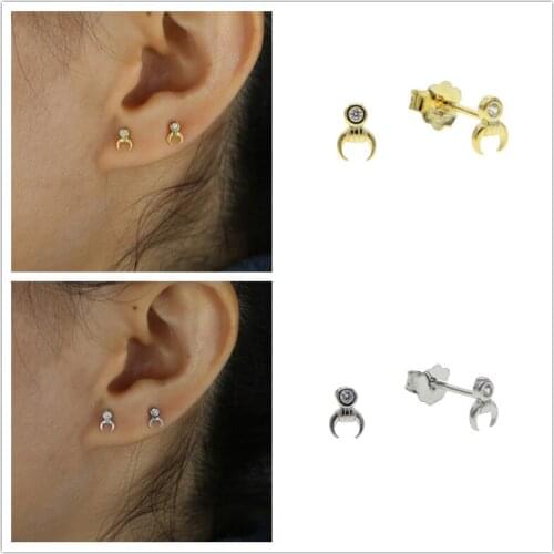 Fashion Star Moon Earrings Ear Climber Tiny Leaf Stud Earrings For Women Ear Crawlers 925 Sterling Silver Jewelry