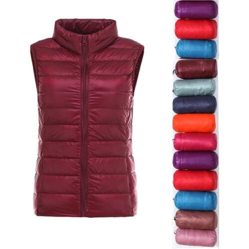 Ultra-light Womens Winter Down Jacket Sleeveless White Duck Feather Warm Waistcoat Down Vest Outerwear Coats for Woman Packable
