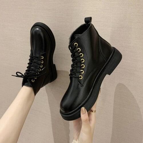 Warm Plush Winter Ankle Boots Solid Leather Thick Bottom Square Low Heels Platform Boots Lace up Plus Size Autumn Short Boots