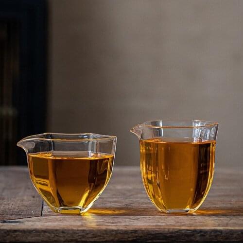 Heat-Resistant Glass Hexagonal Pitcher Tea Funnel Set Tea Pitcher Transparent Fair Mug Japanese Style Tea Pitcher Thick Tea Cup