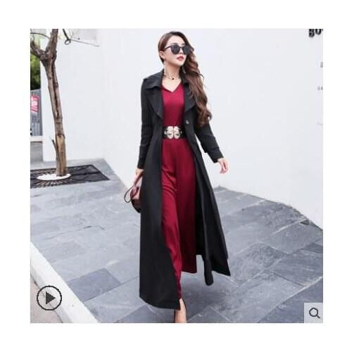 Wew design women autumn turn down collar high waist one button style slim waist maxi long trench coat abrigos plus size casacos