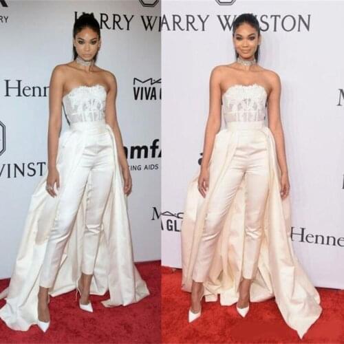 Evening Dresses New With Removable Skirt Red Carpet Dress Lace Applique Strapless Prom Gowns Formal Wear