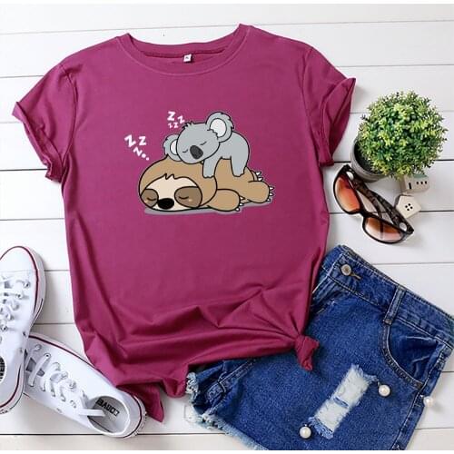 S-5XL Kawaii Lazy Sloth Koala Women T-Shirt Casual Loose Short Sleeve Summer Tees Top Female Clothing Plus Size W875