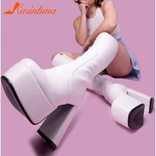 KARINLUNA Big Size 35-43 Brand Design Lady Platform Knee High Boots Fashion Thick High Heels Boots Women Party Sexy Shoes Woman