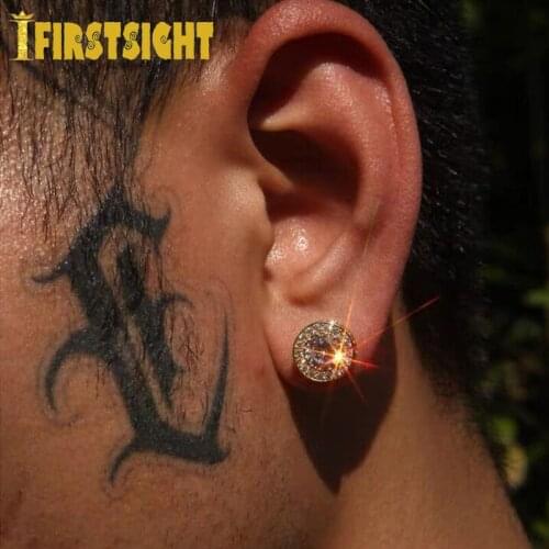 2021 New Hip Hop Round Button CZ Stud Earrings For Women Men Jewelry Iced Out Bling Deluxe Boucles 5A Zirconia CZ Earrings