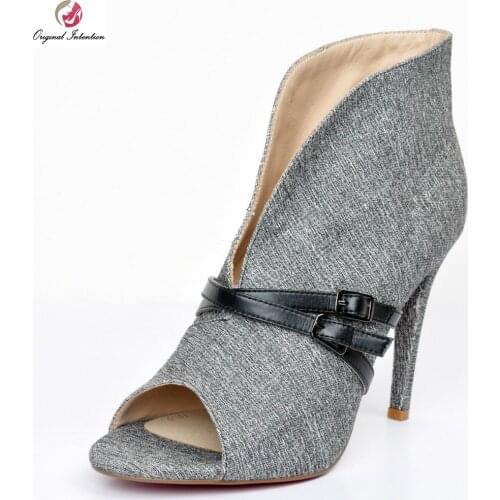 Original Intention Super Gorgeous Women Pumps Elegant Peep Toe Thin Heels Pumps High-quality Grey Shoes Woman Plus US Size 4-15