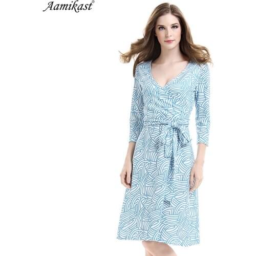 Aamikast Autumn Women Elegant Vintage cotton Print V-Neck Belt Tunic Pinup Wear To Work Office Casual Party Mermai Skater Dress