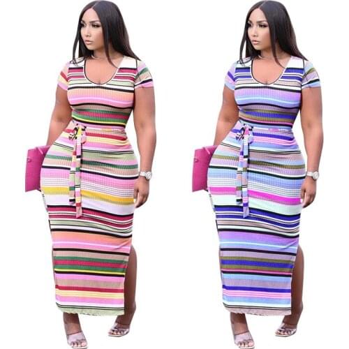 Summer Striped Colorful Bodycon Dress Women Elegant Office Robes Dresses Plus Size 4XL 3XL Festival Y2k Christmas Outfits