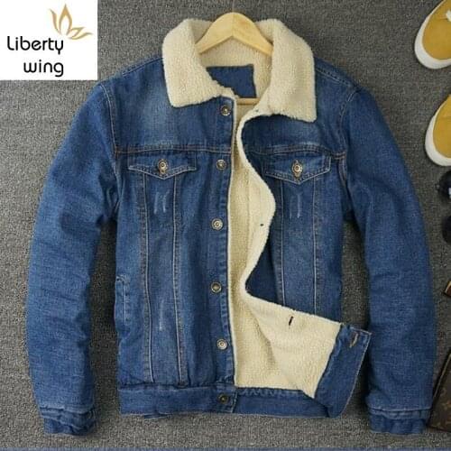 Winter New Fashion Retro Mens Fur Lining Jean Jackets Male Fleece Jacket Single-breasted Denim Coat Button Outwear Size M-2xl